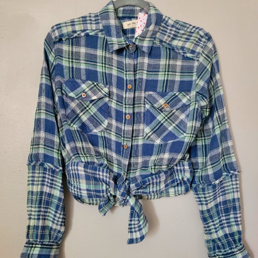 Free People, Small, Green & Blue button shirt